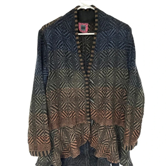 Patricia Palson Cardigan O/S Fiber Artist Hand-Woven Chenille Tail Spin Sweater - Picture 3 of 16